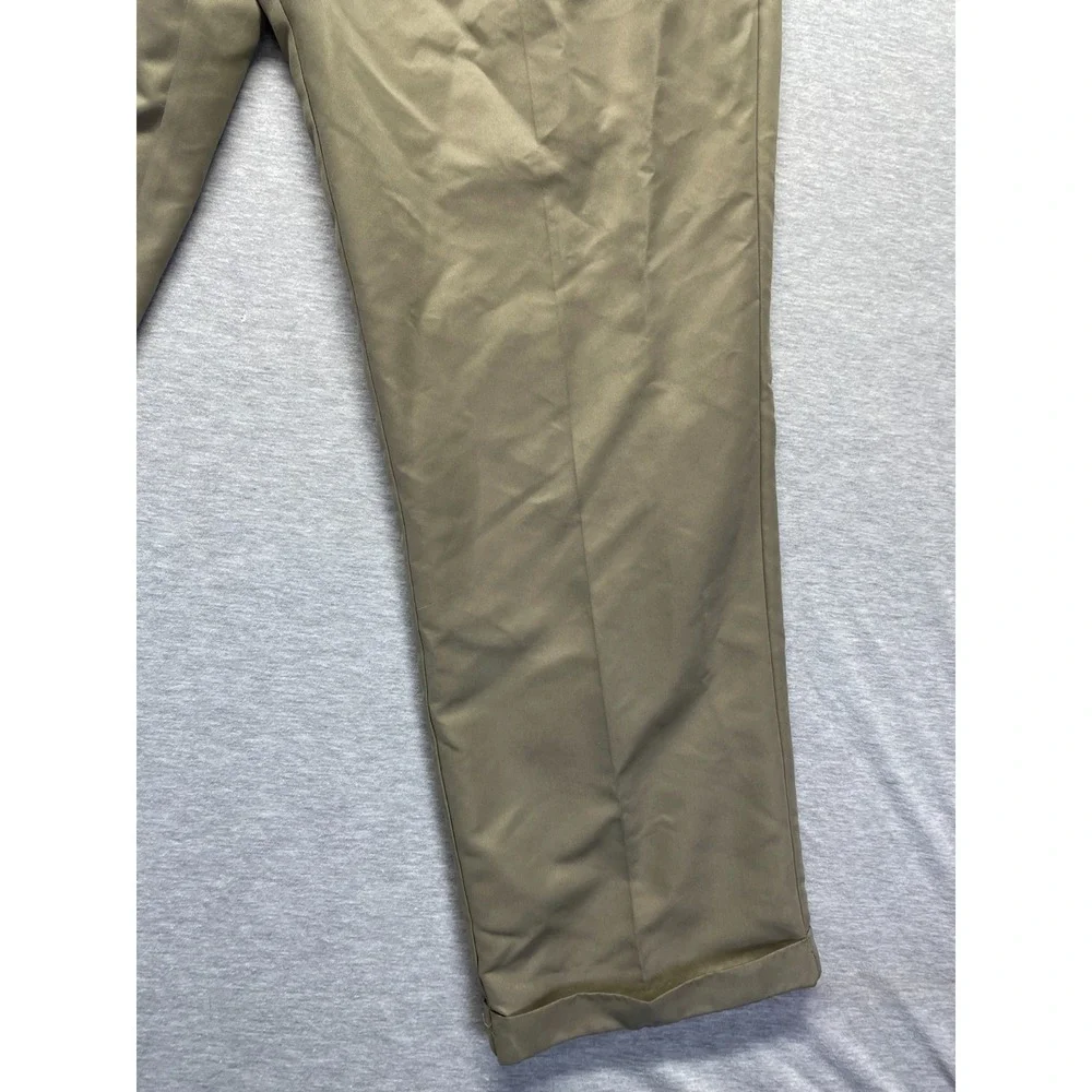 Perry Ellis Portfolio Dress Pants Mens 37x30.5 Tan Pleated Front Cuffed Hem